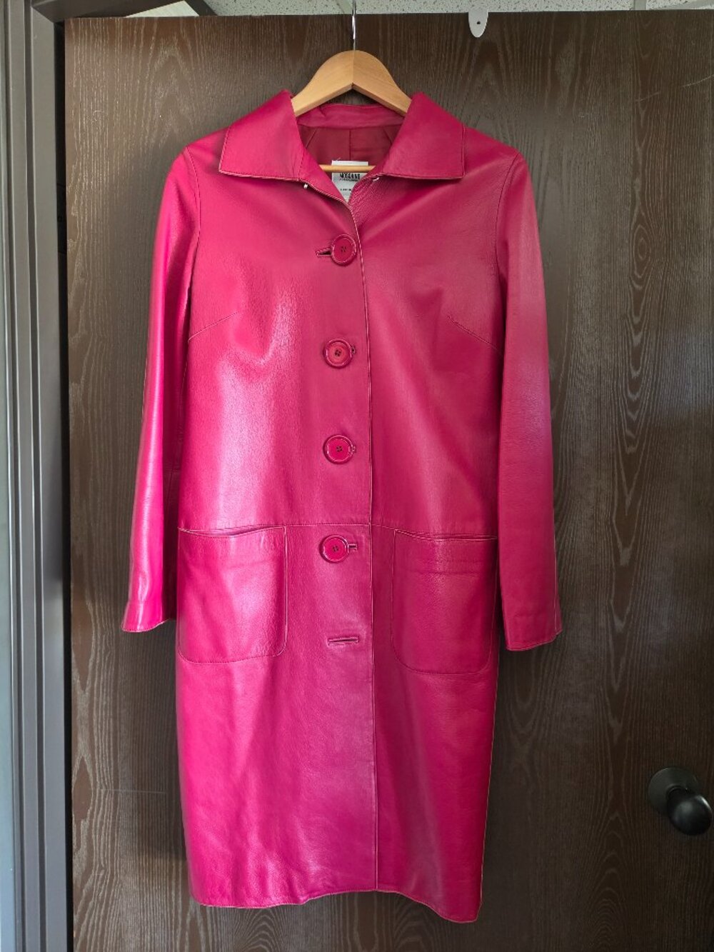 Vintage Moschino Cheap and Chic Magenta Leather Coat Made in Italy